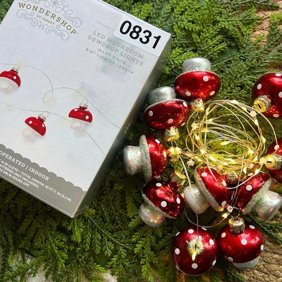 Mushroom Dewdrop Lights LED Red Warm White String Timer Battery Operated - Picture 1 of 8